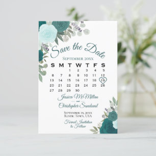 ティール(緑がかった色)バラエレガントフローラ結婚Boho's Calendar セーブザデート