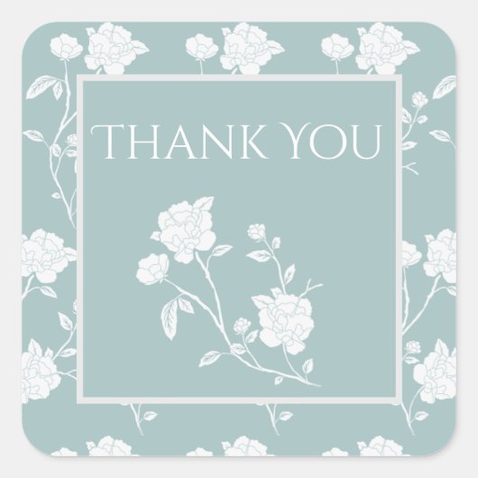 ティール(緑がかった色)バラサンキューステッカー スクエアシール (正面)