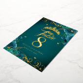 ティール(緑がかった色)バラスワールキンセアニェラ金ゴールドテーブル番号 箔招待状 (回転した状態)