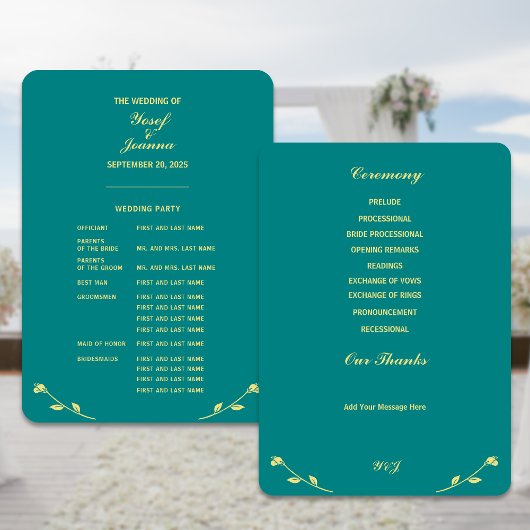 ティール(緑がかった色)バラフル結婚式 プログラム