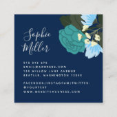 ティール(緑がかった色)バラフローラとミントジンガム スクエア名刺 (裏面)