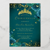 ティール（緑がかった色）バラフローラ金ゴールドスワールキンセアニェラ 箔招待状 (正面)