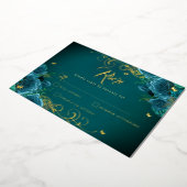 ティール（緑がかった色）バラフローラ金ゴールドスワール金ゴールドキンセアニェラ 箔招待状 (回転した状態)