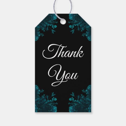 ティール（緑がかった色）バラブラックゴシッ結婚クの感謝 ギフトタグ (正面)