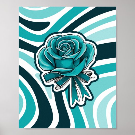 ティール（緑がかった色）バラリボンPCOS慢性疾患認識度 ポスター (正面)