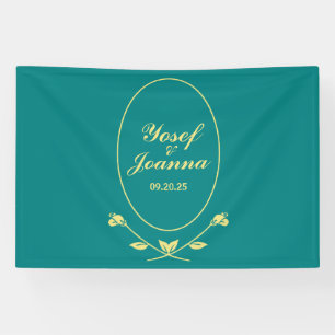 ティール(緑がかった色)バラ結婚のバナー 横断幕