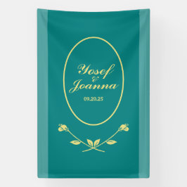 ティール（緑がかった色）バラ結婚のバナー 横断幕