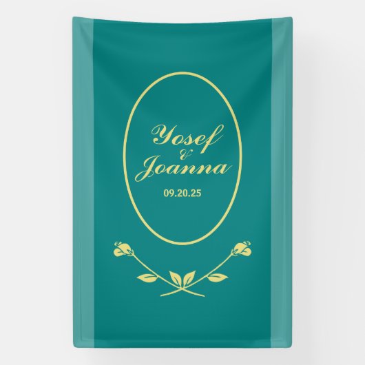 ティール(緑がかった色)バラ結婚のバナー 横断幕 (縦)