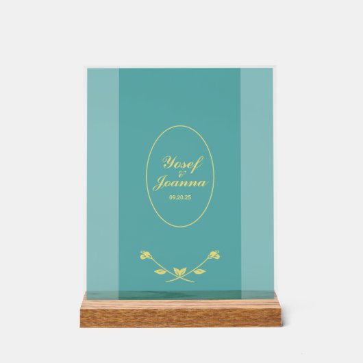 ティール(緑がかった色)バラ結婚アクリル標識 アクリルサイン (正面)