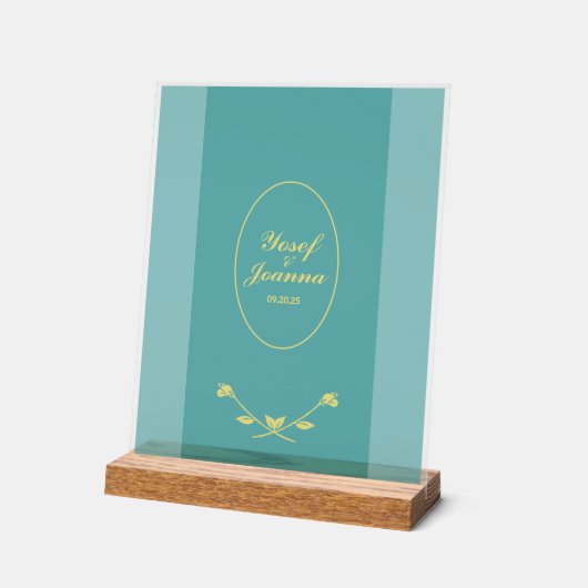 ティール(緑がかった色)バラ結婚アクリル標識 アクリルサイン (傾斜)