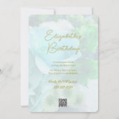 ティール(緑がかった色)バラ誕生日パーティーの招待 招待状 (裏面)