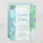 ティール(緑がかった色)バラ誕生日招待状カード サンキューカード (正面/裏面)