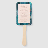 ティール（緑がかった色）バラ金ゴールドアガート赤面結婚式 プログラム ハンドファン (正面)