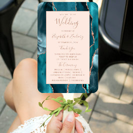 ティール（緑がかった色）バラ金ゴールドアガート赤面結婚式 プログラム ハンドファン