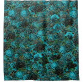 ティール（緑がかった色）バラ金ゴールドグリッターグラムフローラルパターン シャワーカーテン (正面)