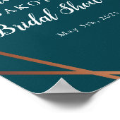 ティール(緑がかった色)バラ金ゴールドブライダルシャワー歓迎 ポスター (角)