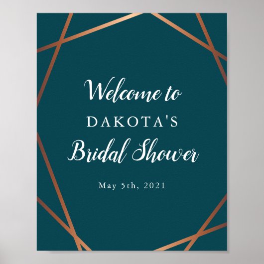 ティール(緑がかった色)バラ金ゴールドブライダルシャワー歓迎 ポスター (正面)