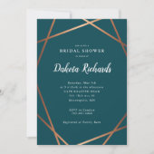 ティール(緑がかった色)バラ金ゴールド幾何学的ブライダルシャワー 招待状 (正面)