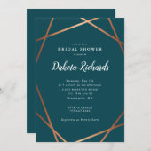 ティール(緑がかった色)バラ金ゴールド幾何学的ブライダルシャワー 招待状 (正面/裏面)