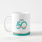 ティール（緑がかった色）バラ金ゴールド50及び素晴らしいモダン誕生日 コーヒーマグカップ (左)