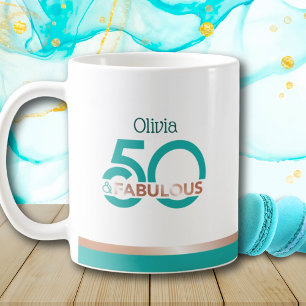 ティール(緑がかった色)バラ金ゴールド50及び素晴らしいモダン誕生日 コーヒーマグカップ