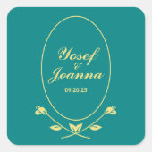 ティール（緑がかった色）バラ スクエアシール (正面)