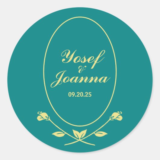 ティール（緑がかった色）バラ ラウンドシール (正面)