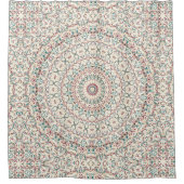 ティール（緑がかった色）、バラ、砂の複雑な幾何学曼荼羅 シャワーカーテン (正面)