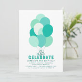 ティール(緑がかった色)バルーン任意の年齢の誕生日パーティーの招待 招待状 (スタンド正面)