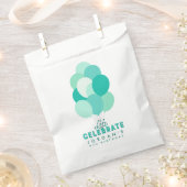 ティール(緑がかった色)バルーン祝ズ任意の年齢誕生日 フェイバーバッグ (クリップ留めされた状態)