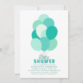 ティール（緑がかった色）バルーン赤ちゃんシャワー招待状 招待状 (正面)