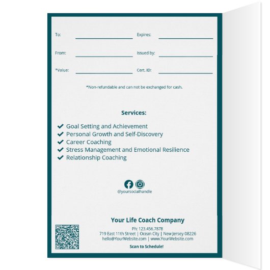 ティール（緑がかった色）バルーンSMBハッピーバースデーギフト証明書 (内側 (左))