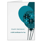 ティール（緑がかった色）バルーンSMBハッピーバースデーギフト証明書 (正面)