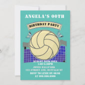 ティール（緑がかった色）バレーボールバースデーパーティー招待状 (正面)