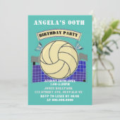 ティール（緑がかった色）バレーボールバースデーパーティー招待状 (スタンド正面)