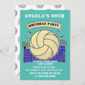 ティール（緑がかった色）バレーボールバースデーパーティー招待状 (正面/裏面)