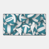 ティール(緑がかった色)バレーボールパターン(ネットアクセント付) デスクマット (正面)