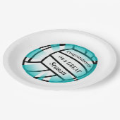 ティール(緑がかった色)バレーボール紙パーティー ペーパープレート (アングル)