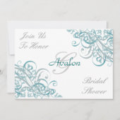 ティール(緑がかった色)バロックスワールブライダルシャワー招待 招待状 (正面)