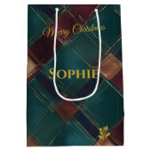 ティール（緑がかった色）、バーガンディ、金ゴールドクロスプレッドクリスマス ミディアムペーパーバッグ (裏面)