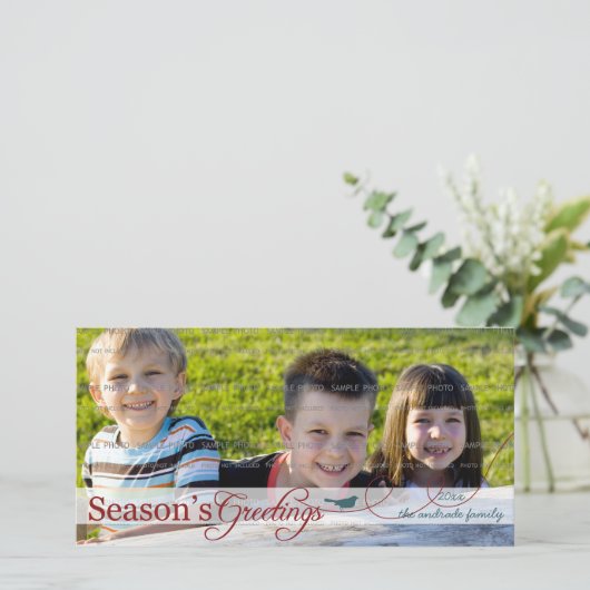 ティール(緑がかった色)バードオンスワールホリデーフォトカード シーズンカード (スタンド正面)