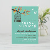ティール(緑がかった色)バードケージフラワーブライダルシャワー招待 招待状 (スタンド正面)