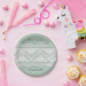 ティール（緑がかった色）バーラップホワイトレース紙プレート ペーパープレート (パーティー)