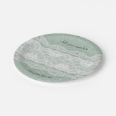 ティール（緑がかった色）バーラップホワイトレース紙プレート ペーパープレート (アングル)