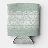 ティール（緑がかった色）バーラップレースクーラーボックス 缶クーラー (正面)