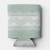 ティール（緑がかった色）バーラップレースクーラーボックス 缶クーラー (裏面)