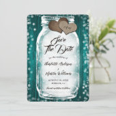 ティール(緑がかった色)バーンウッドストリングライツメイソンジャー結婚ズ セーブザデート (スタンド正面)