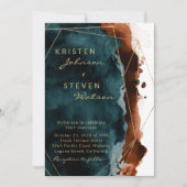 ティール（緑がかった色）&バーントオレンジウォーターカラー結婚式招待状 招待状 (正面)