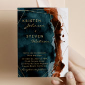 ティール（緑がかった色）&バーントオレンジウォーターカラー結婚式招待状 招待状