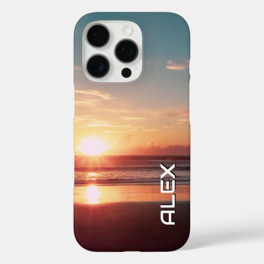 ティール（緑がかった色）&バーントオレンジサンライズオーバー海 Case-Mate iPhoneケース (裏面)